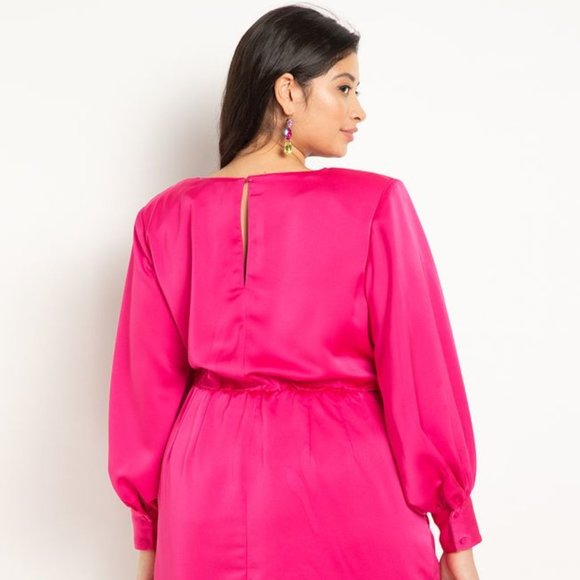 NEW Eloquii Satin Strong Shoulder Dress Plus Sz 18 - Picture 2 of 2